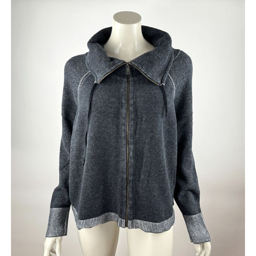 Eileen Fisher Organic Cotton Full Zip Cardigan Women‎ L Funnel Neck Long Sleeve